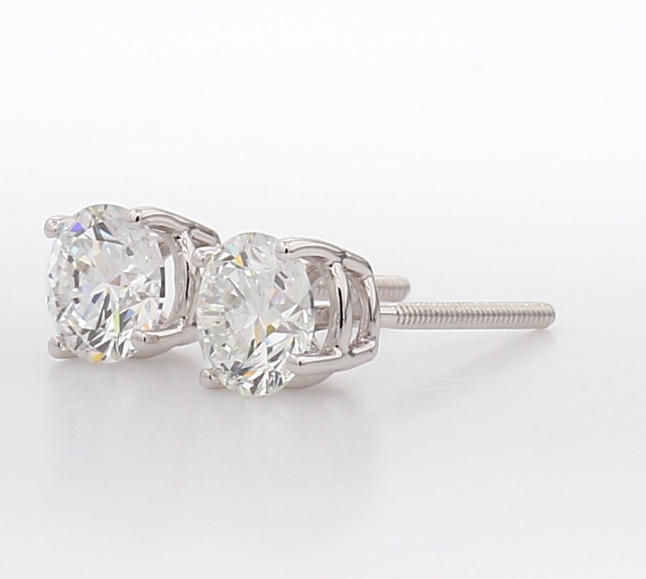2.25 Carat Lab Grown Diamond Stud Earrings: 14k Gold Screw Back