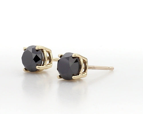 14K Gold 1CT Black Diamond Stud Earrings: Round Cut
