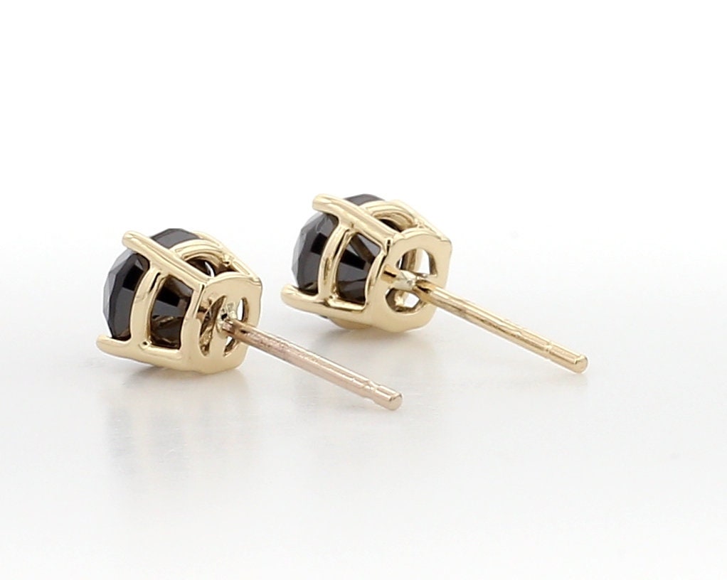 1.25CT Round Black Diamond Studs: 14K Gold Earrings