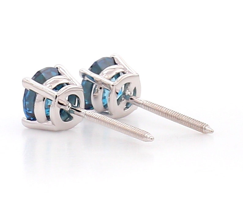 Blue Diamond Stud Earrings: 14k White Gold, 3.00 Carat