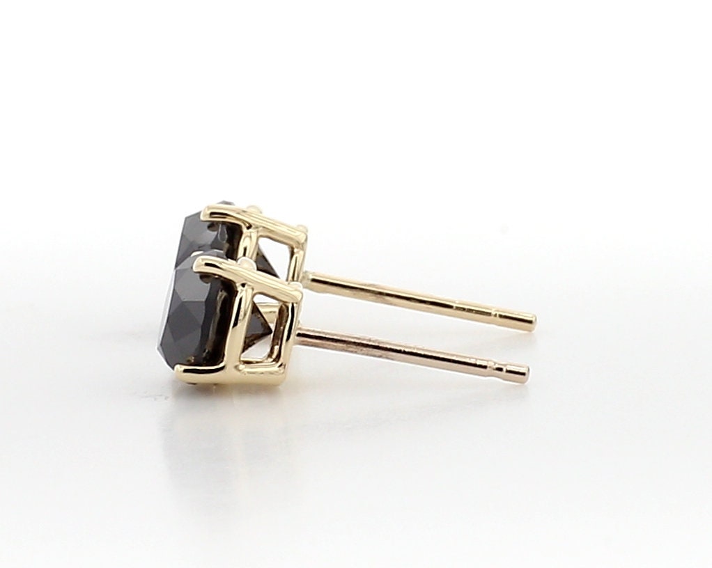 14K Gold 1CT Black Diamond Stud Earrings: Round Cut