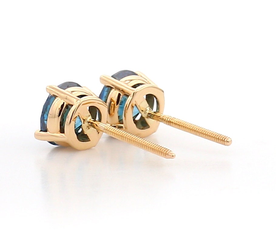 2.25Ct Blue Diamond Stud Earrings: 14k White Gold Screw Back