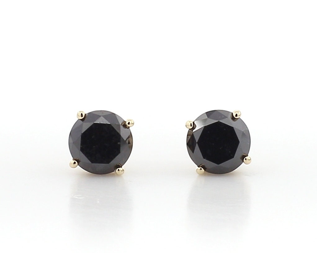 0.50cttw Black Diamond Stud Earrings Round Shape AAA Quality in 14K Gold, 1/2cttw