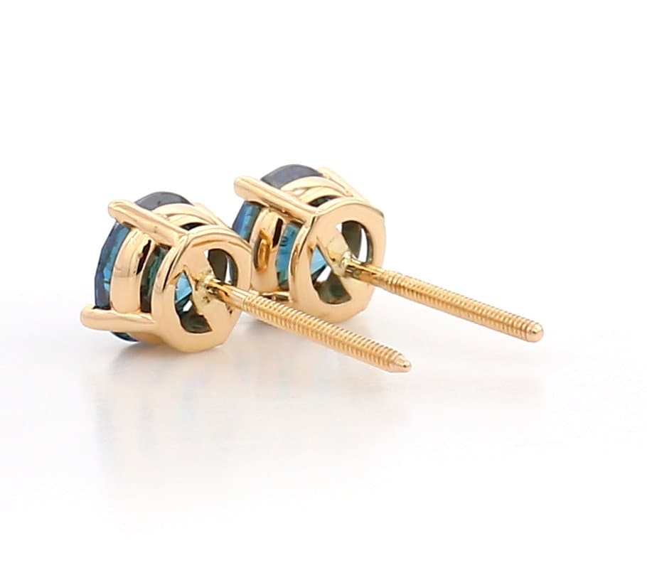 Natural Round Blue Brilliant Diamond 14K White Gold Screw Back Stud Earrings 0.75 CT