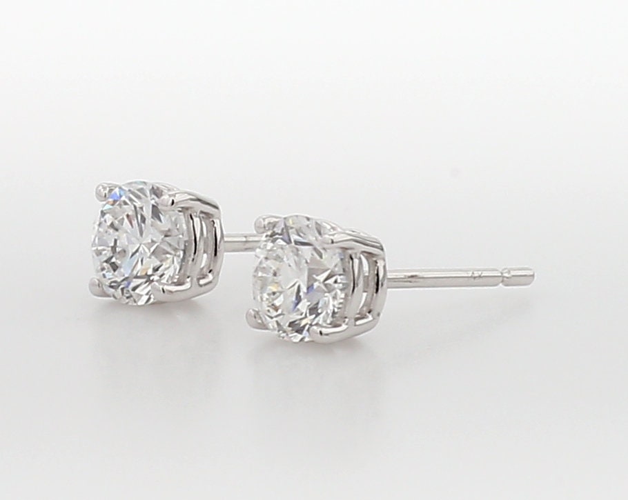 2.25 Carat Round Lab Grown Diamond Stud Earrings: 14k Gold Basket Setting