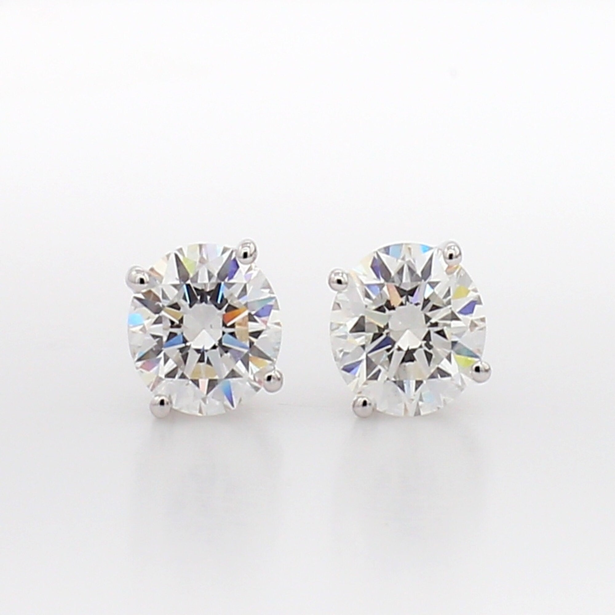 2.25 Carat Round Lab Grown Diamond Stud Earrings: 14k Gold