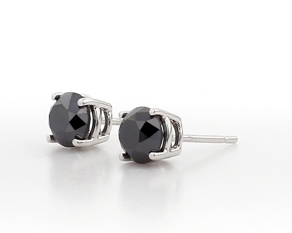 1.25CT Round Black Diamond Studs: 14K Gold Earrings