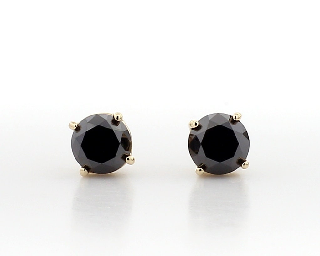 0.75cttw AAA Black Diamond Stud Earrings: 14K Gold Push Backs