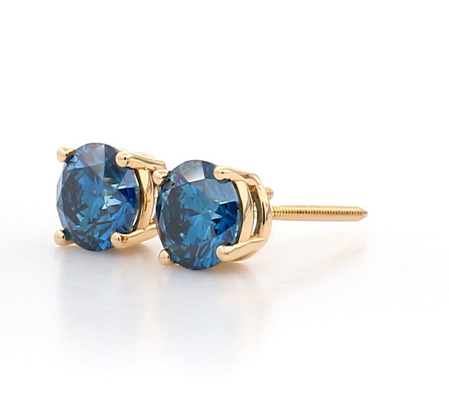 Blue Diamond Stud Earrings: 14k White Gold, 3.00 Carat